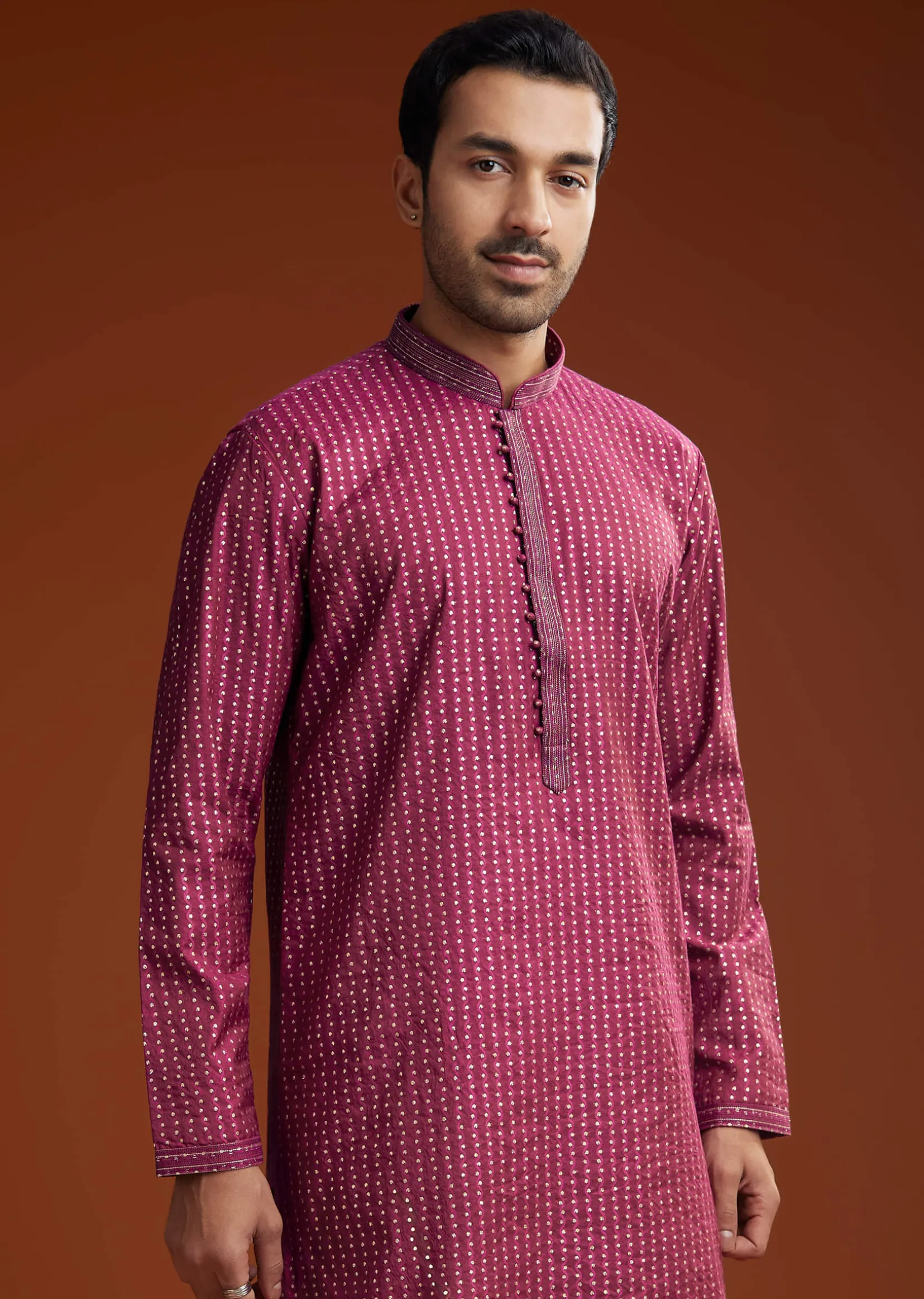 Red Banarasi Silk Kurta Pant Set