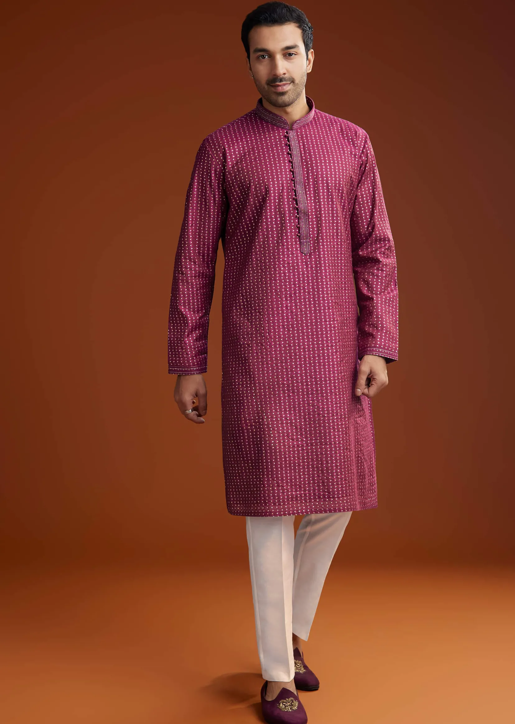 Red Banarasi Silk Kurta Pant Set