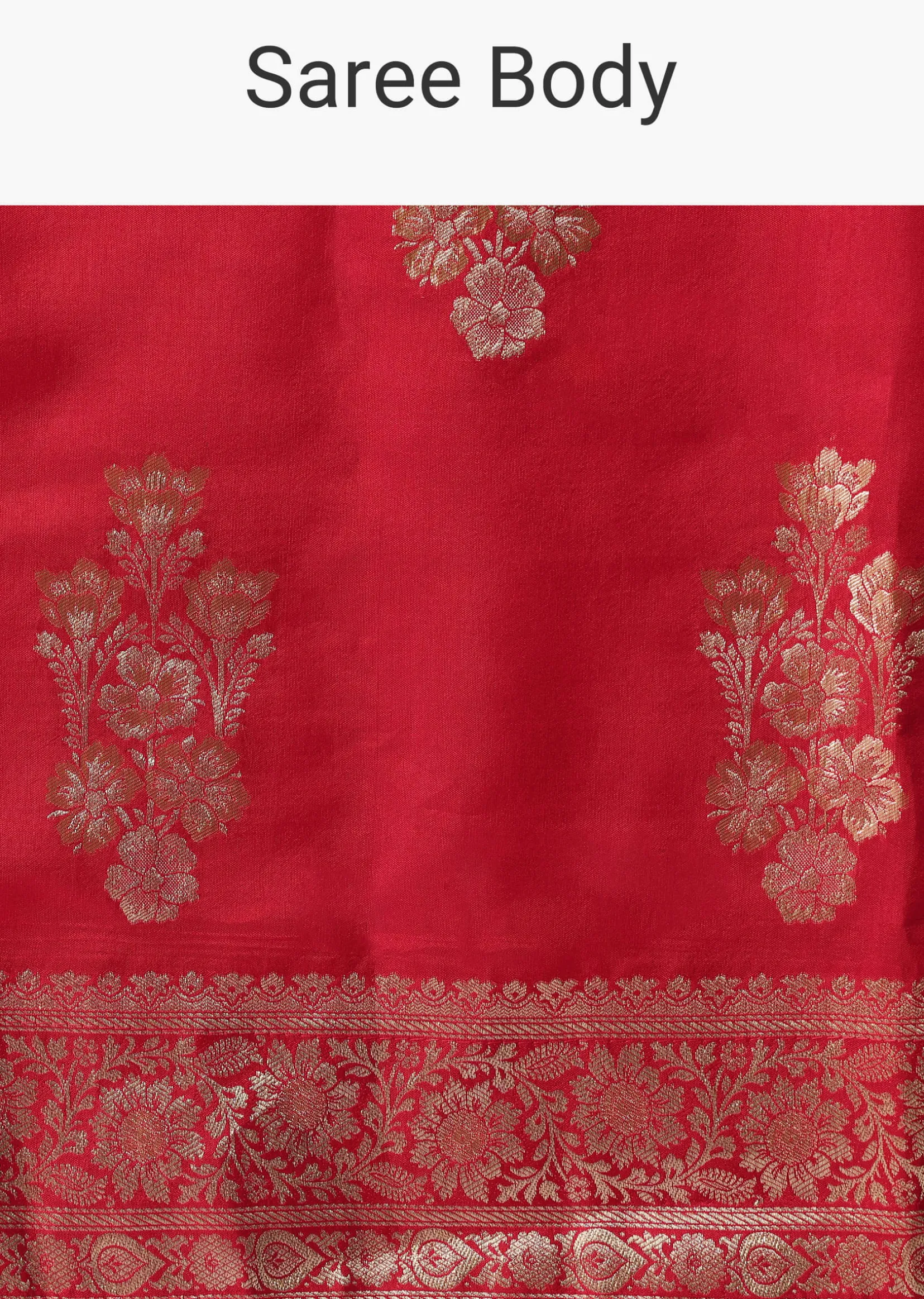 Red Banarasi Silk Saree With Woven Floral Motifs And Unstitched Blouse Piece
