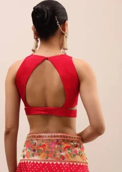Red Bandhani Silk Saree With Unstitched Blouse