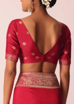 Red Bandhani Silk Woven Saree With Unstitched Blouse Piece