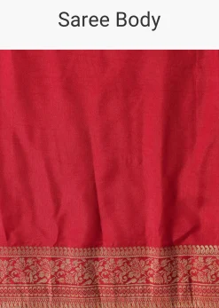 Red Bandhani Silk Woven Saree With Unstitched Blouse Piece