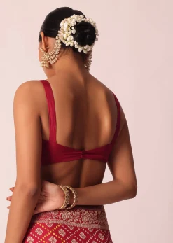 Red Bandhani Weave Saree In Silk With Unstitched Blouse Piece