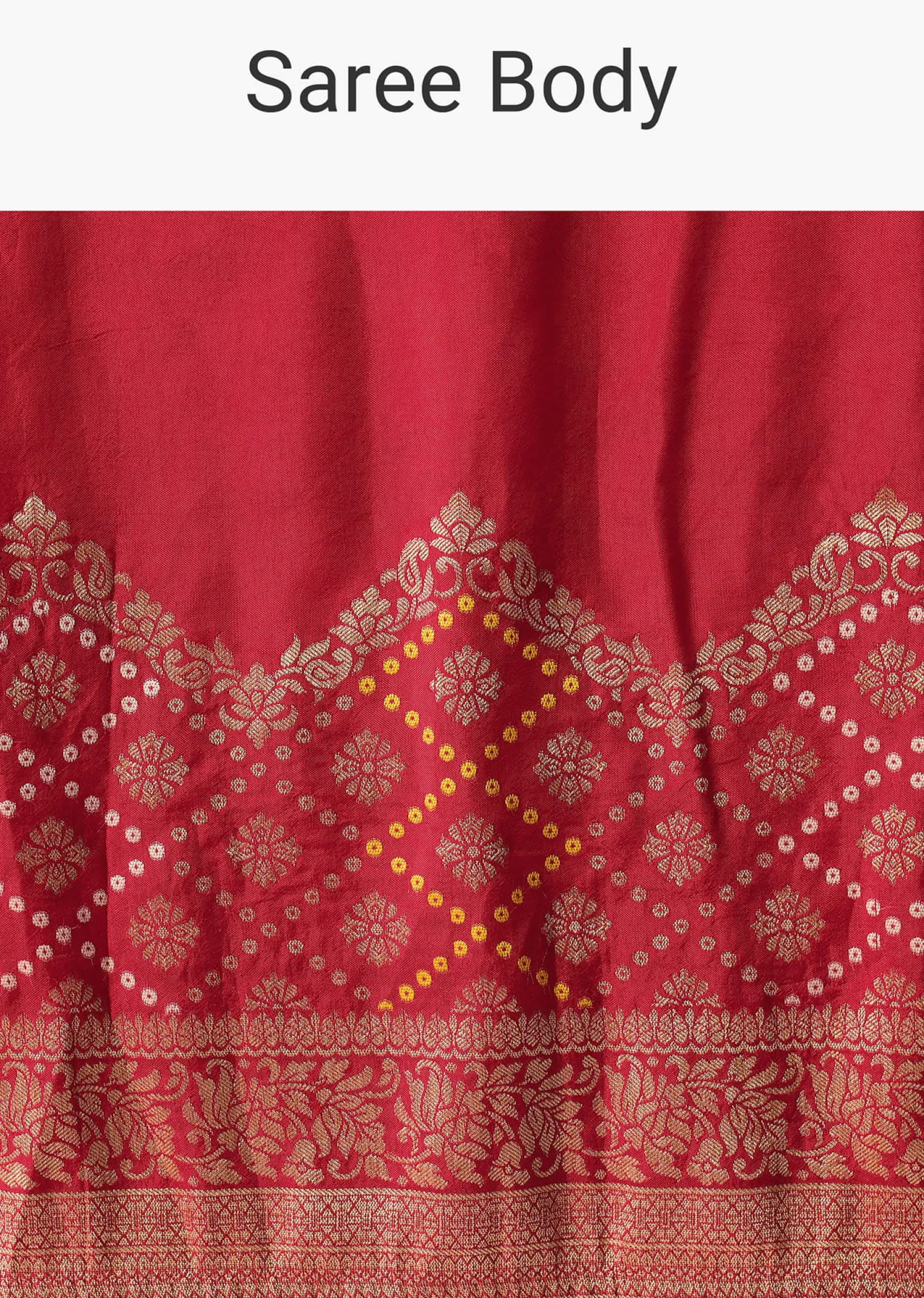 Red Bandhani Weave Saree In Silk With Unstitched Blouse Piece