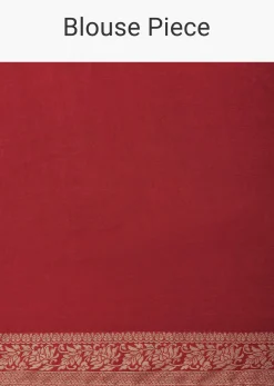 Red Bandhani Weave Saree In Silk With Unstitched Blouse Piece
