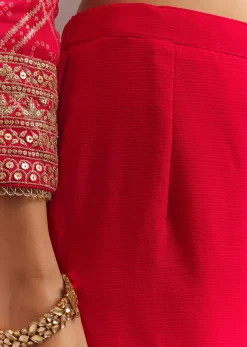 Red Bandhani Zari Kurta And Jacquard Sharara With Chiffon Dupatta