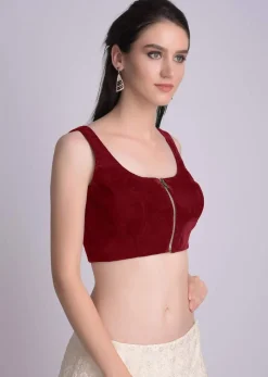 Red Blouse In Velvet With Front Zip Opening