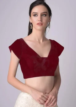 Red Blouse In Velvet With Trapeze Neckline