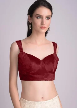 Red Blouse In Velvet With Sweetheart Neckline