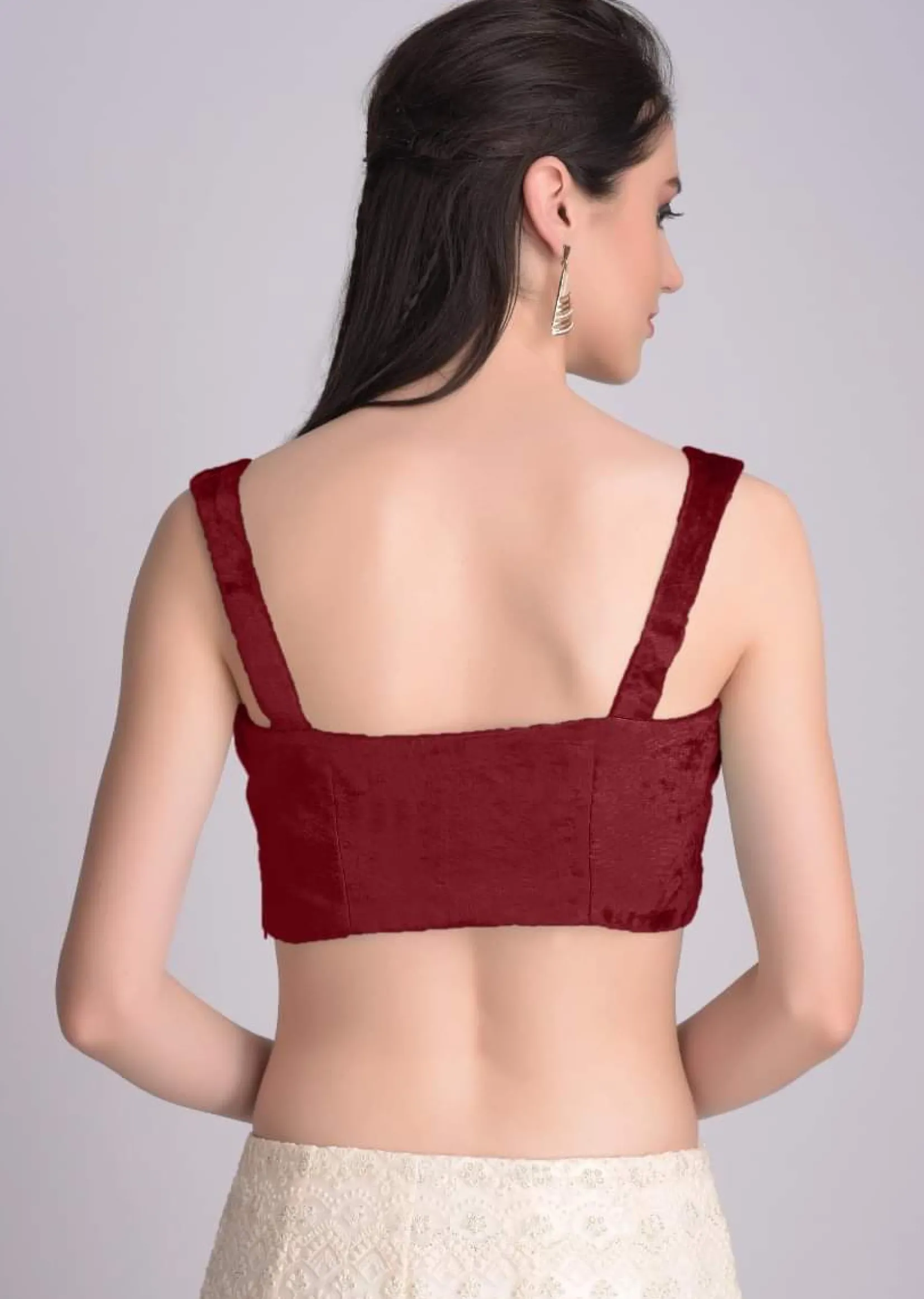 Red Blouse In Velvet With Sweetheart Neckline