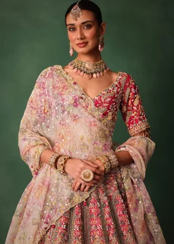 Red Bridal Hand Work Lehenga With Blouse And Dupatta