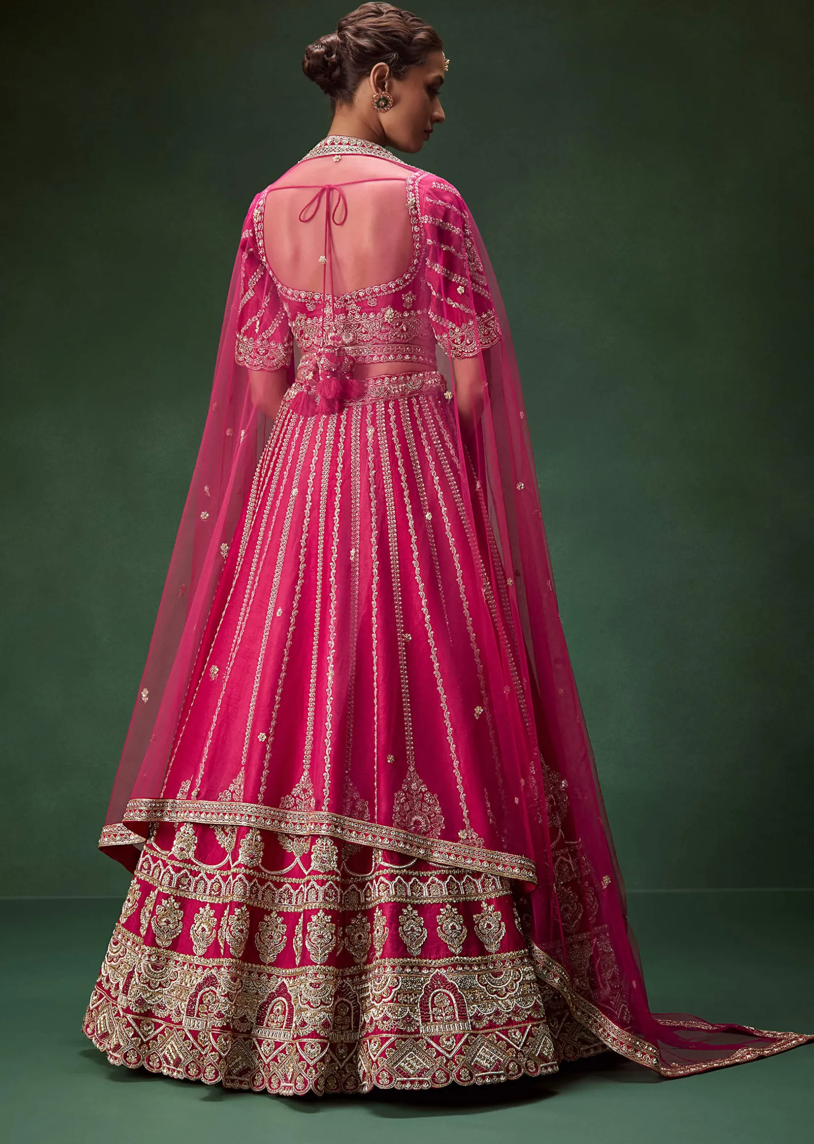 Red Bridal Lehenga Set With Heavy Zari Embroidery And Dual Dupattas