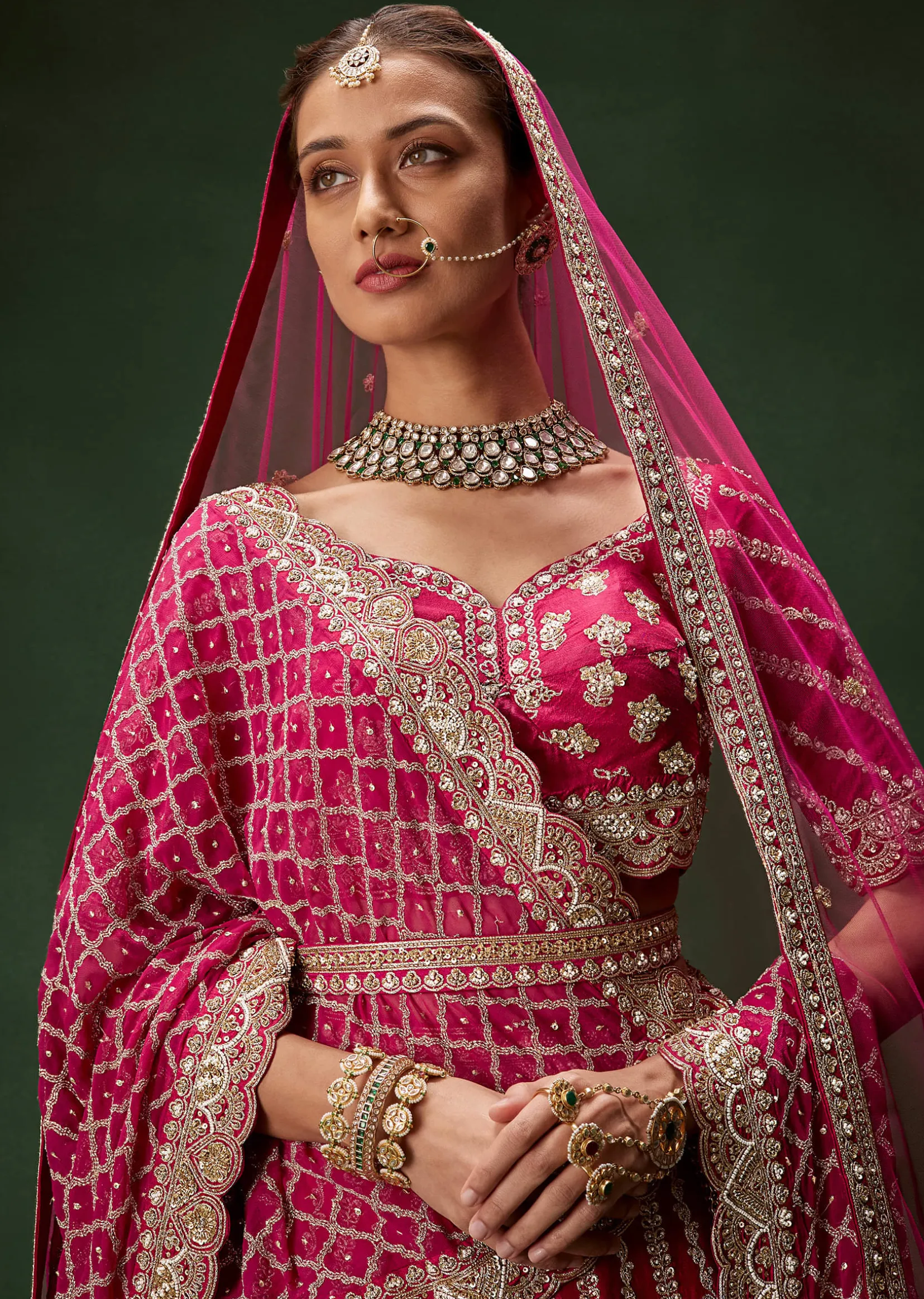 Red Bridal Lehenga Set With Heavy Zari Embroidery And Dual Dupattas