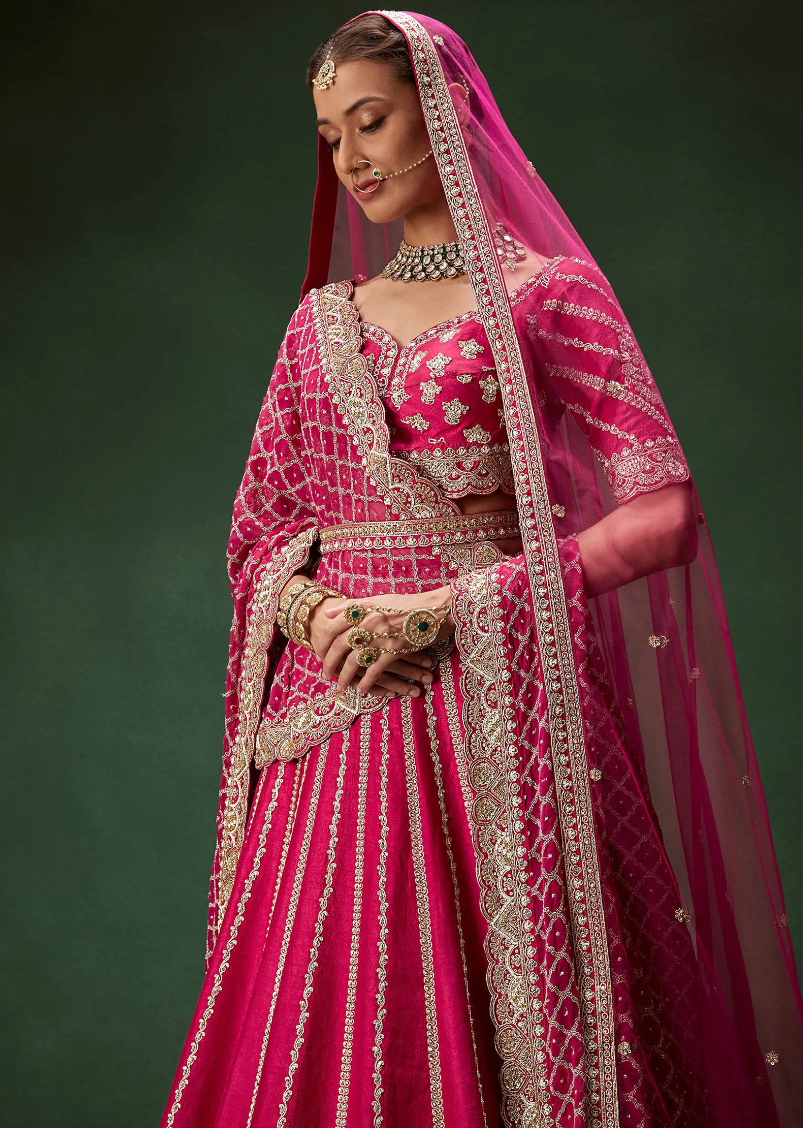 Red Bridal Lehenga Set With Heavy Zari Embroidery And Dual Dupattas