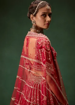 Red Bridal Lehenga With Intricate Hand Embroidery And Double Dupatta Drape