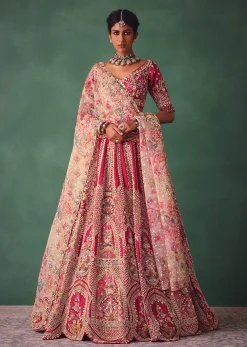 Red Bridal Lehenga With V Neck Blouse Back Dori And Dupatta