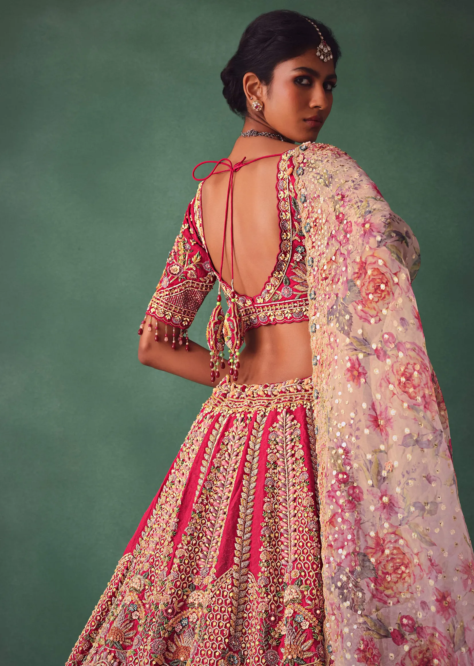 Red Bridal Lehenga With V Neck Blouse Back Dori And Dupatta