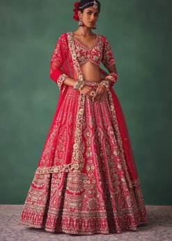 Red Bridal Lehenga With Zardosi And Cutdana Work