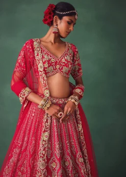 Red Bridal Lehenga With Zardosi And Cutdana Work