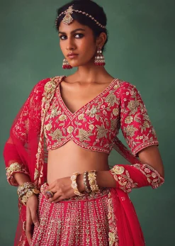 Red Bridal Lehenga With Zardosi And Cutdana Work