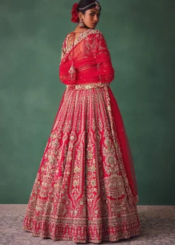 Red Bridal Lehenga With Zardosi And Cutdana Work