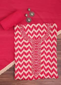 Red Chevron Printed Georgette Dress Material
