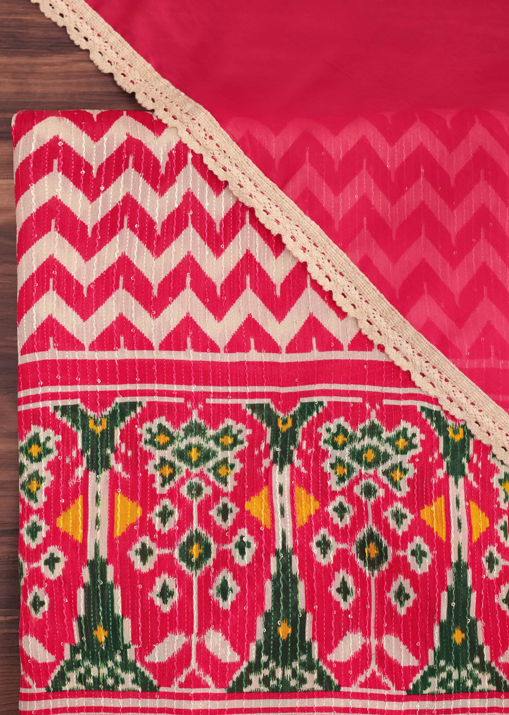 Red Chevron Printed Georgette Dress Material