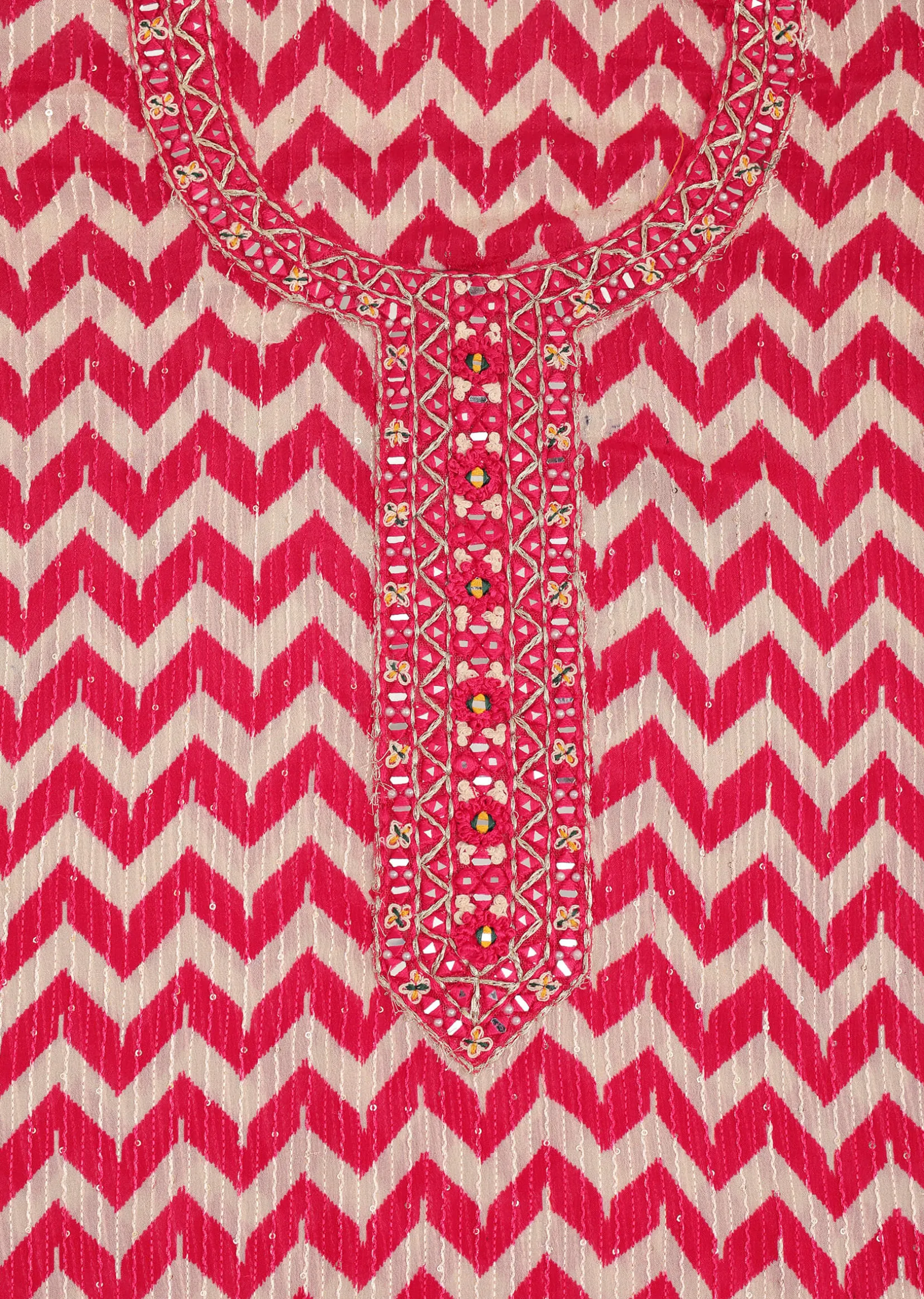Red Chevron Printed Georgette Dress Material