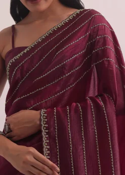 Red Chiffon Silk Saree With Cutdana Embellished