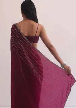 Red Chiffon Silk Saree With Cutdana Embellished