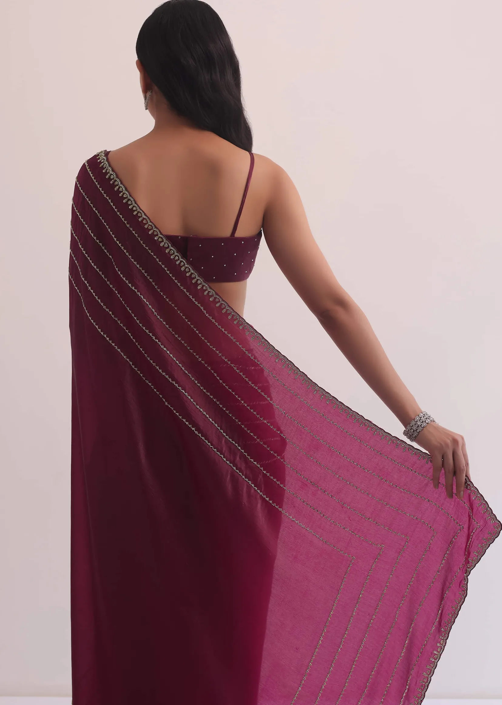 Red Chiffon Silk Saree With Cutdana Embellished