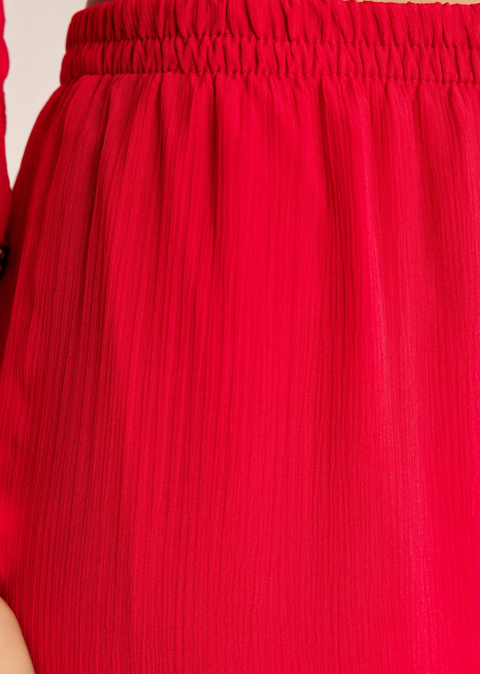 Red Chinon Flared Kurta Sharara With Thread Work