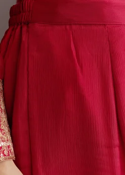 Red Chinon Zari Sequin Anarkali Suit With Dupatta