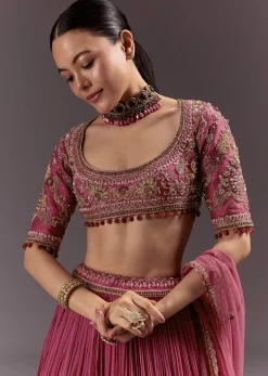 Red Crepe Lehenga Set With Hand Embroidery And Beads