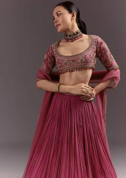 Red Crepe Lehenga Set With Hand Embroidery And Beads