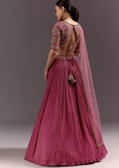 Red Crepe Lehenga Set With Hand Embroidery And Beads