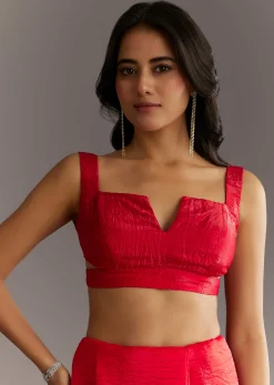 Red Crushed Tissue Embroidered Saree With Cutdana And Sequin Work