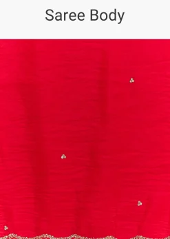 Red Crushed Tissue Embroidered Saree With Cutdana And Sequin Work