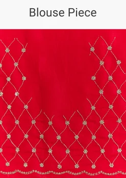 Red Crushed Tissue Embroidered Saree With Cutdana And Sequin Work