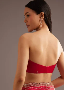 Red Crushed Tissue Silk Saree With Cutdana Scallop Border