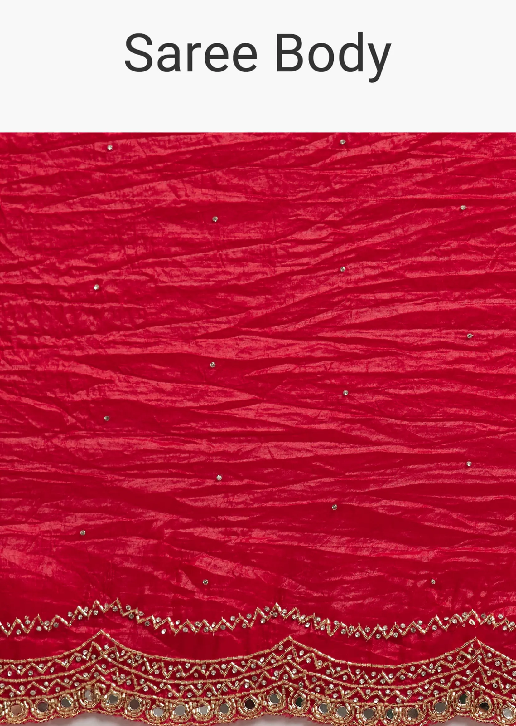 Red Crushed Tissue Silk Saree With Cutdana Scallop Border