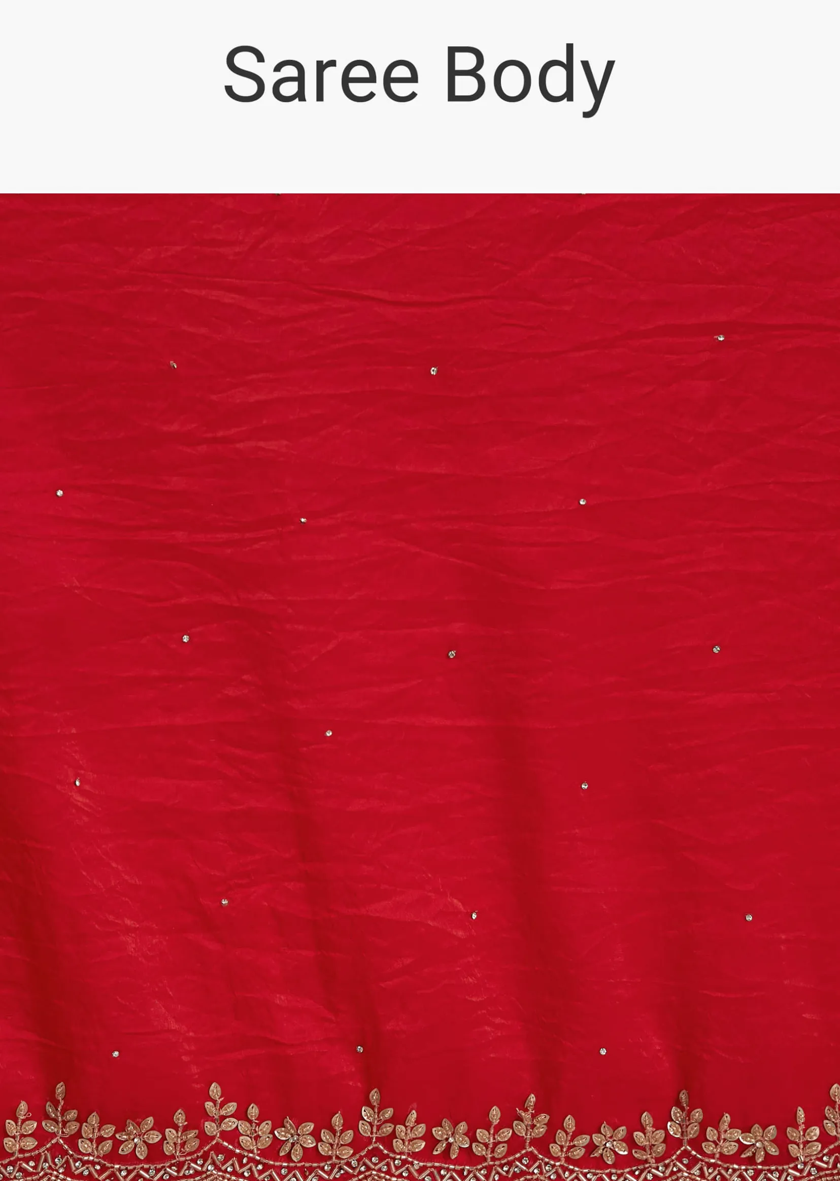 Red Crushed Tissue Stone Embellished Saree With Cutdana Scallop Border