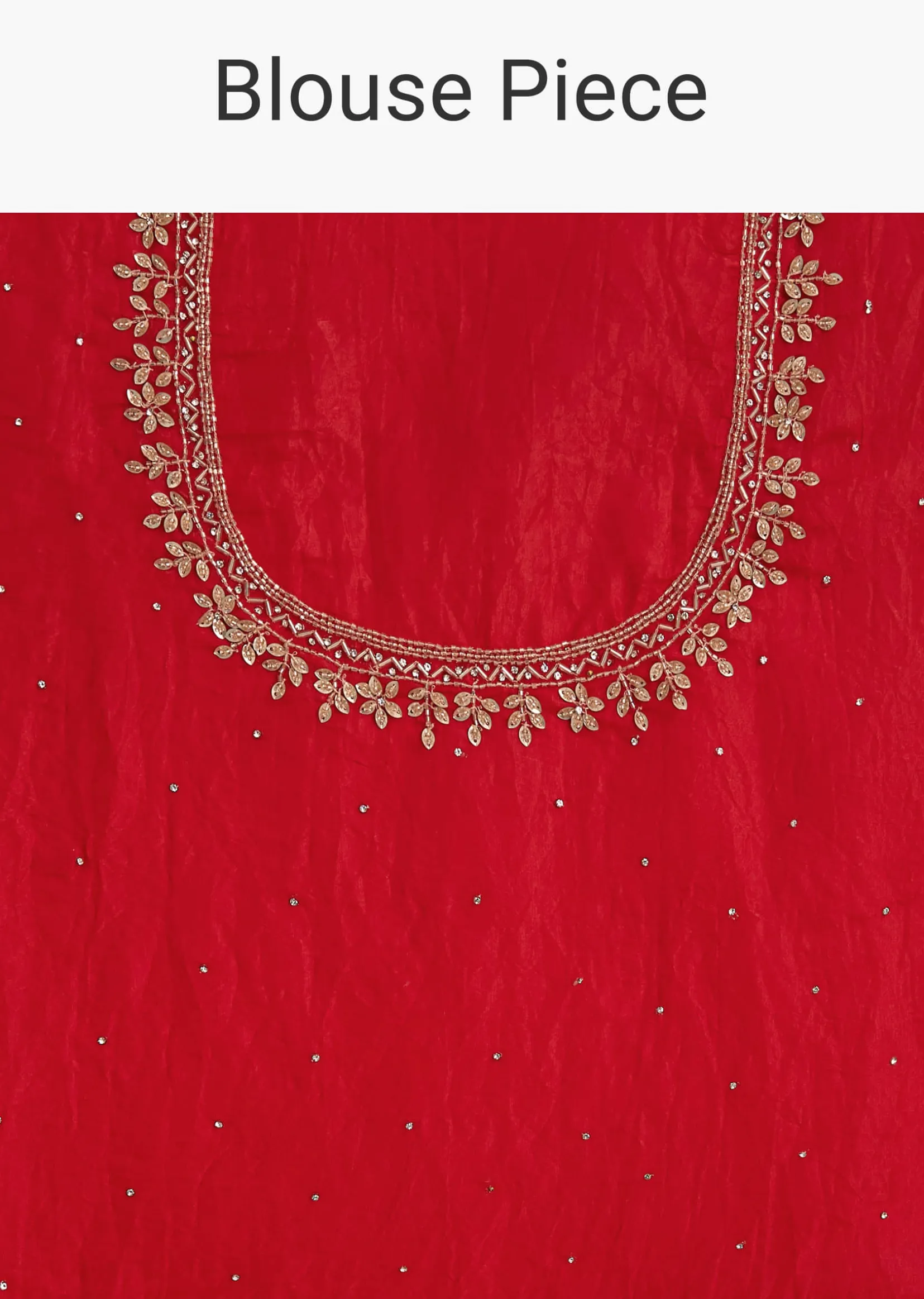 Red Crushed Tissue Stone Embellished Saree With Cutdana Scallop Border
