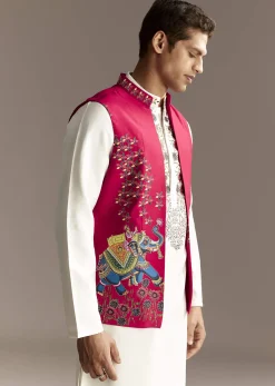Red Cutwork Kurta Jacket Set