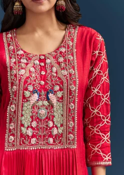 Red Dola Silk Anarkali Suit With Beads Gotta And Cut Dana Work