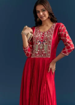 Red Dola Silk Anarkali Suit With Beads Gotta And Cut Dana Work