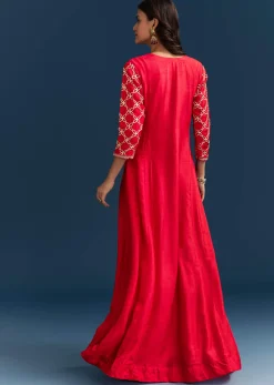 Red Dola Silk Anarkali Suit With Beads Gotta And Cut Dana Work