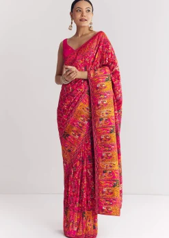 Red Dola Silk Saree With Traditional Weaves