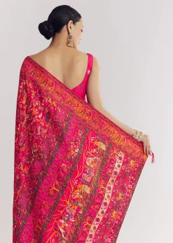 Red Dola Silk Saree With Traditional Weaves