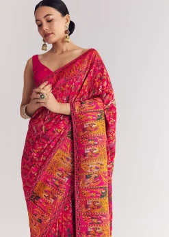 Red Dola Silk Saree With Traditional Weaves